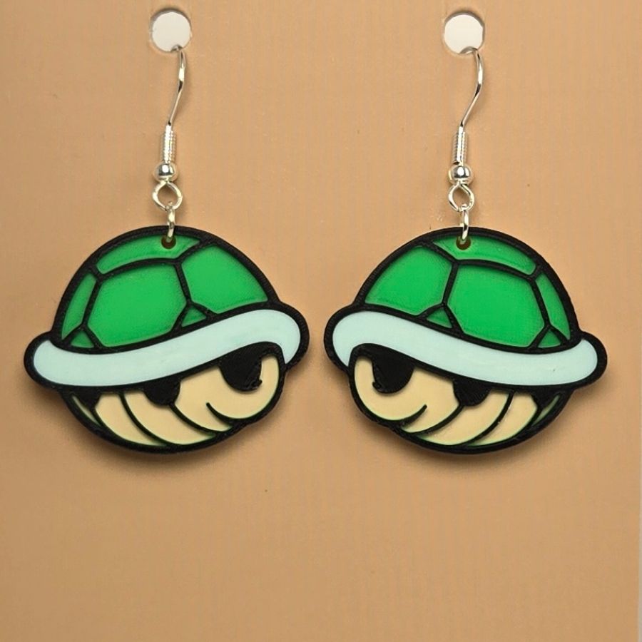Boucle d'oreille en forme de Coquille verte inspirée de l’univers Nintendo avec crochets hypoallergéniques sans nickel